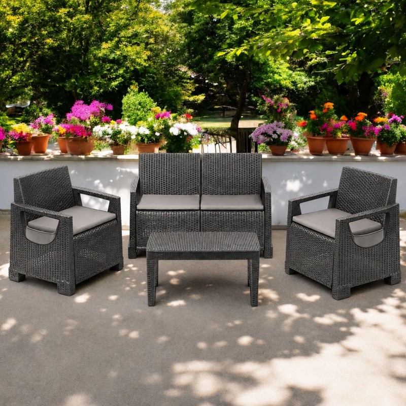 Градински сет 4 части Ipae-progarden Mandello, 2бр. Фотьойли, 1бр. Диван, 1бр. Маса , Антрацит