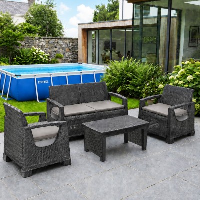 Градински сет 4 части Ipae-progarden Mandello, 2бр. Фотьойли, 1бр. Диван, 1бр. Маса , Антрацит