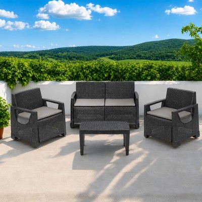 Градински сет 4 части Ipae-progarden Mandello, 2бр. Фотьойли, 1бр. Диван, 1бр. Маса , Антрацит