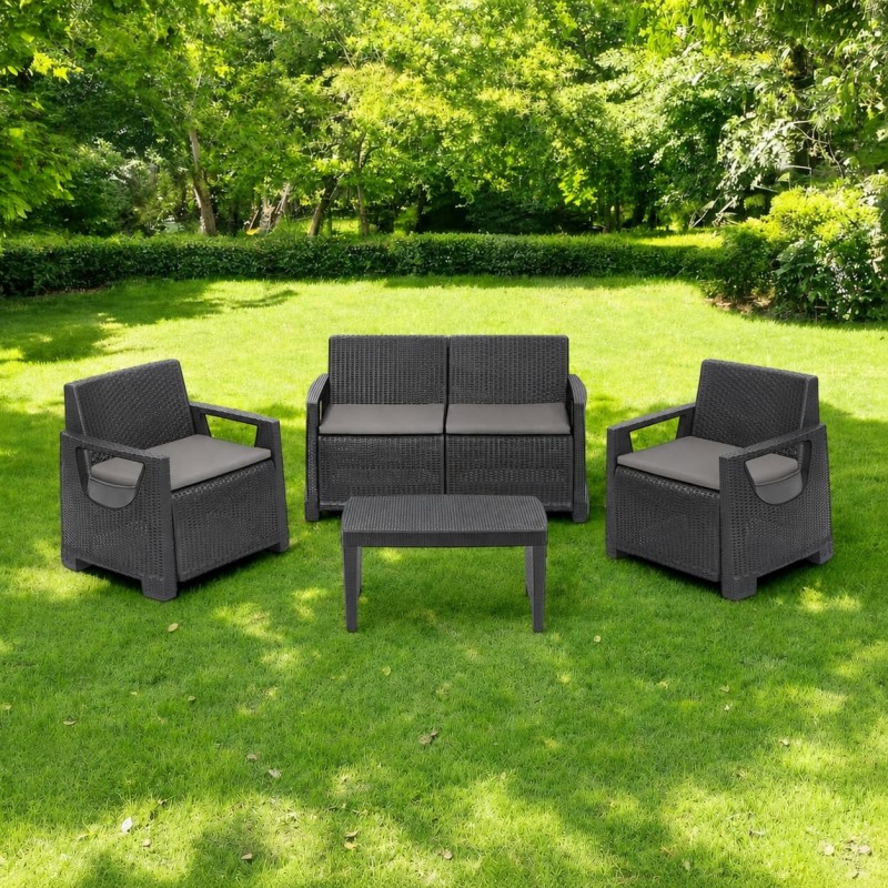 Градински сет 4 части Ipae-progarden Mandello, 2бр. Фотьойли, 1бр. Диван, 1бр. Маса , Антрацит