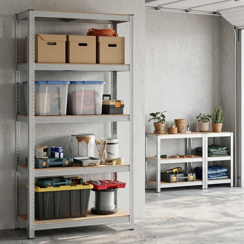 Метален поцинкован стелаж с 5 рафта – 180 × 90 × 40 см